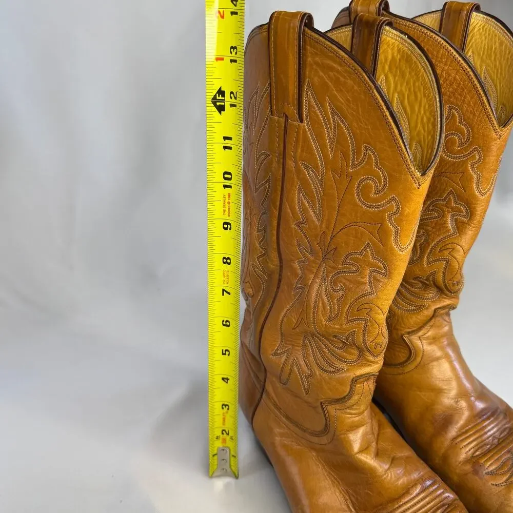 Vintage Justin Style 2521 Honey Tan Leather Cowboy Boots - Men's Size 10 D